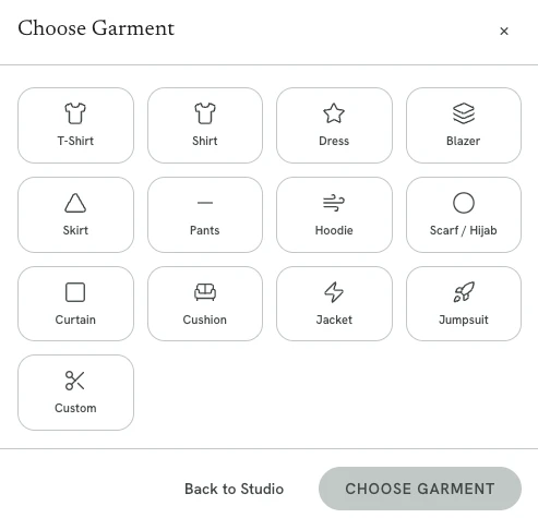 Choose a garment template